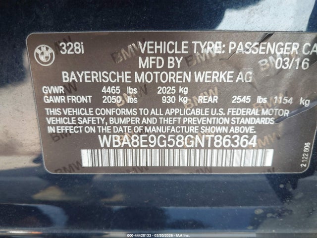 WBA8E9G58GNT86364 BMW 328I