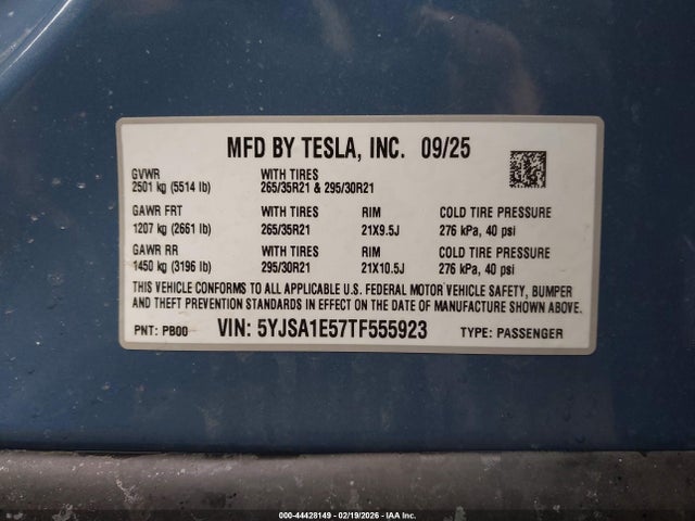 Продаж на аукціоні авто 2026 Tesla Model S All-wheel Drive, vin: 5YJSA1E57TF555923, номер лоту: 44428149