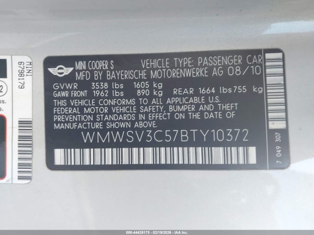 2011 MINI COOPER S WMWSV3C57BTY10372 Photo 8