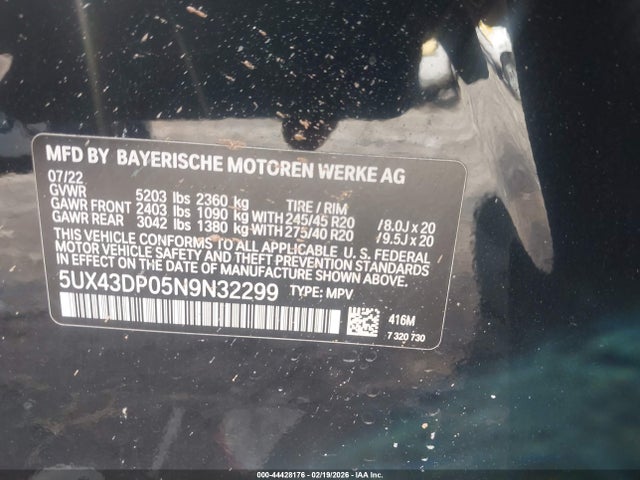 5UX43DP05N9N32299 BMW X3 Sdrive30i