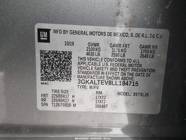 Продаж на аукціоні авто 2020 Gmc Terrain Sle, vin: 3GKALTEV8LL184715, номер лоту: 44428202