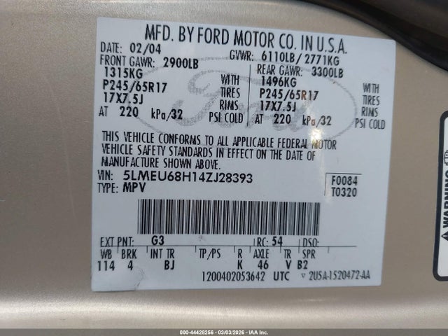 2004 LINCOLN AVIATOR 5LMEU68H14ZJ28393 Photo 8