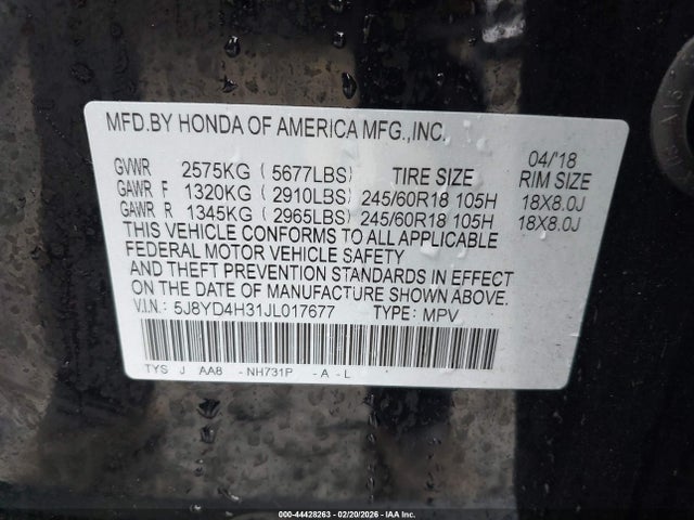 5J8YD4H31JL017677 Acura MDX