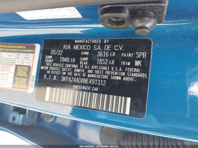 3KPA24AD8NE491312 KIA RIO S