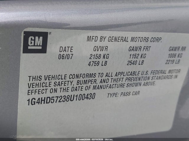 2008 Buick Lucerne Cxl მანქანა იყიდება აუქციონზე, vin: 1G4HD57238U100430, აუქციონის ნომერი: 44428308