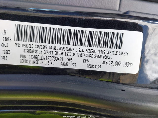 Продажа на аукционе авто 2015 Dodge Durango Limited, vin: 1C4RDJDG1FC730421, номер лота: 44428331