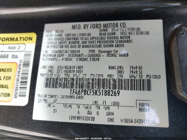 2019 FORD MUSTANG 1FA6P8CF5K5188269 Photo 8