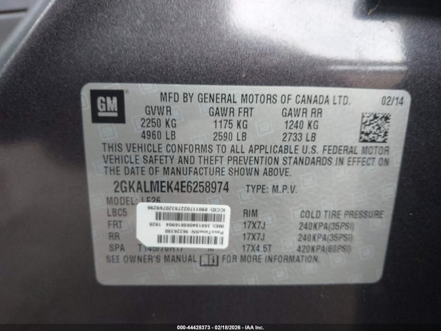 GMC Terrain Sle-1 2014 2GKALMEK4E6258974 Image 9