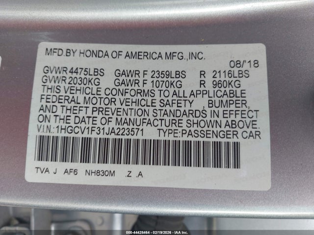 1HGCV1F31JA223571 Honda Accord Sport