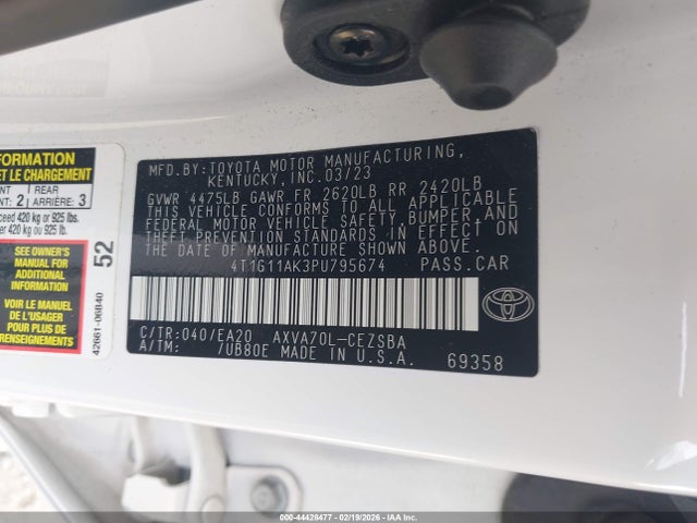 Aukcja sprzedaży 2023 Toyota Camry Se, vin: 4T1G11AK3PU795674, numer aukcji: 44428477