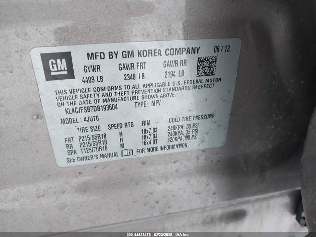 Auction sale of the 2013 Buick Encore Convenience, vin: KL4CJFSB7DB193604, lot number: 44428479