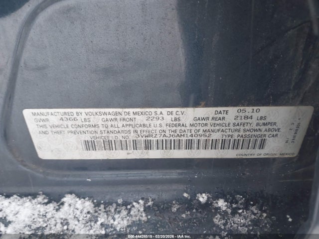 Продажа на аукционе авто 2010 Volkswagen Jetta Limited Edition, vin: 3VWRZ7AJ6AM140952, номер лота: 44428515