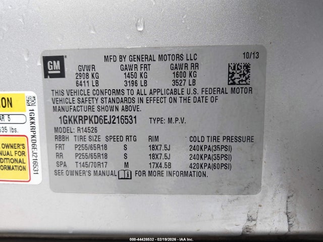 Aukcja sprzedaży 2014 Gmc Acadia Sle-2, vin: 1GKKRPKD6EJ216531, numer aukcji: 44428532