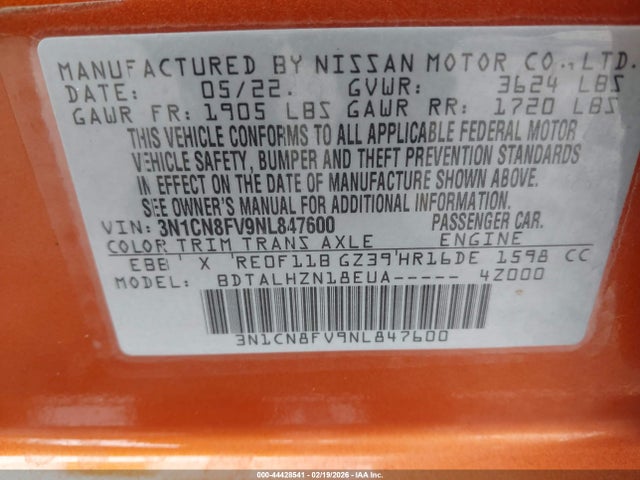 2022 NISSAN VERSA 3N1CN8FV9NL847600 Photo 8