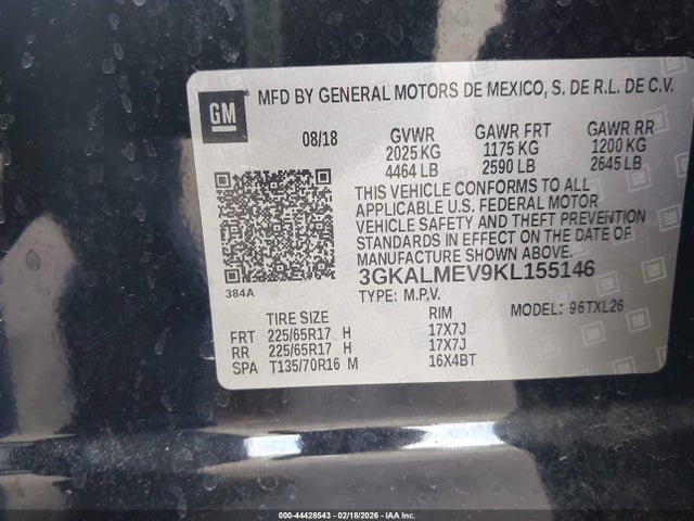 Aukcja sprzedaży 2019 Gmc Terrain Sle, vin: 3GKALMEV9KL155146, numer aukcji: 44428543