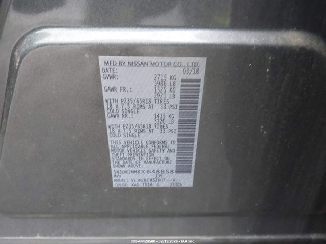 5N1DR2MM8JC648858 Nissan Pathfinder S