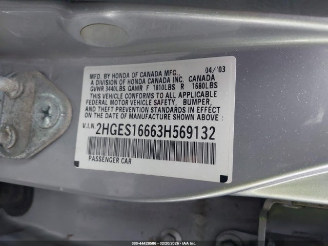 2003 HONDA CIVIC 2HGES16663H569132 Photo 8
