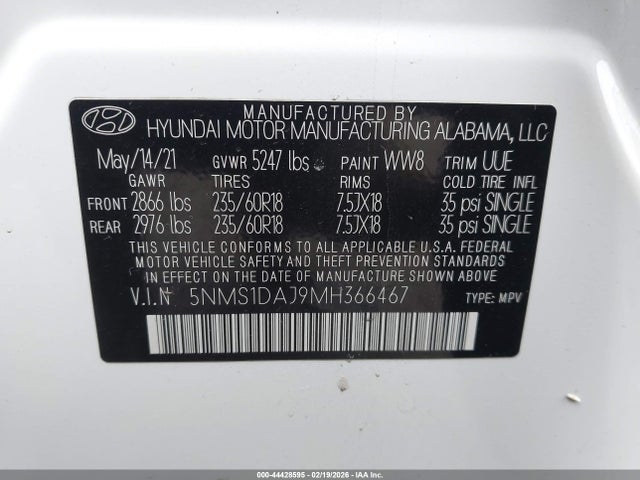 Hyundai Santa Fe Se 2021 5NMS1DAJ9MH366467 Image 9