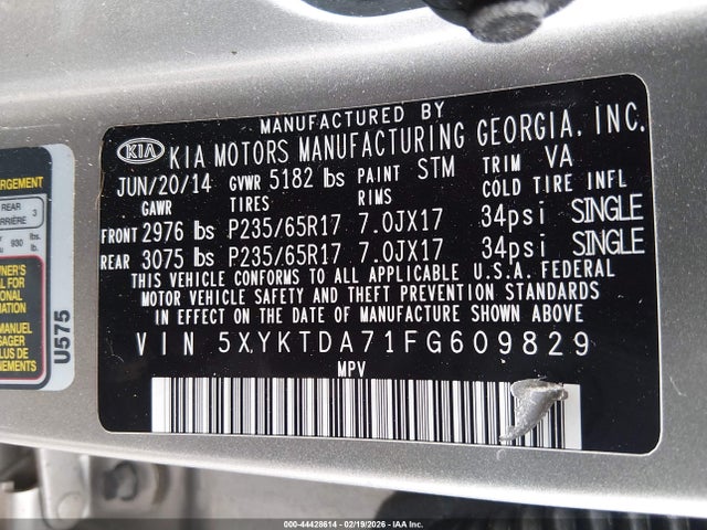 5XYKTDA71FG609829 KIA Sorento Lx V6