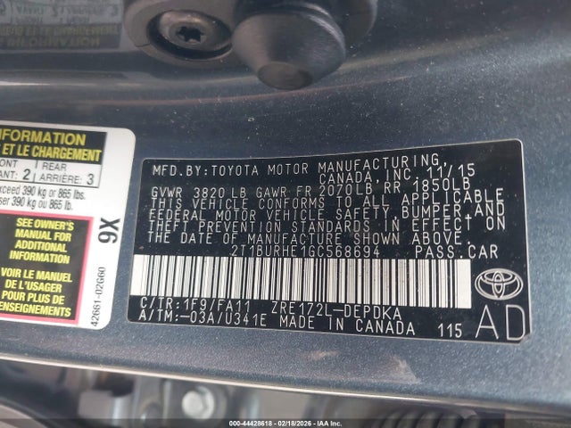 2016 TOYOTA COROLLA 2T1BURHE1GC568694 Photo 8