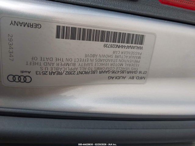 2017 AUDI A4 WAUANAF44HN028739 Photo 8