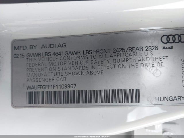 Aukcja sprzedaży 2015 Audi S3 2.0t Premium Plus, vin: WAUFFGFF1F1109967, numer aukcji: 44428645
