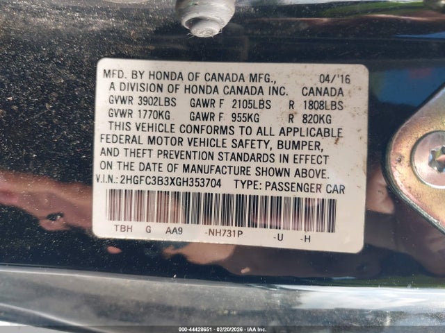 2HGFC3B3XGH353704 Honda Civic Ex-t
