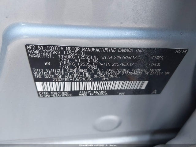 Aukcja sprzedaży 2018 Toyota Rav4 Le, vin: 2T3ZFREV4JW510962, numer aukcji: 44428666