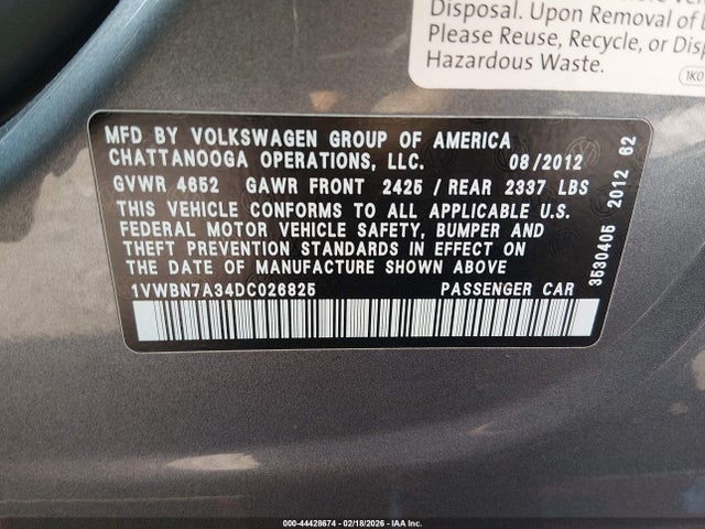 2013 VOLKSWAGEN PASSAT 1VWBN7A34DC026825 Photo 8