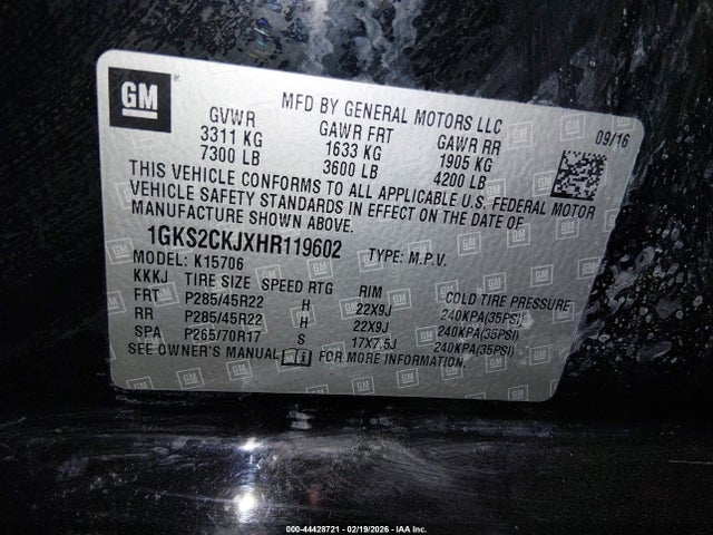 Aukcja sprzedaży 2017 Gmc Yukon Denali, vin: 1GKS2CKJXHR119602, numer aukcji: 44428721