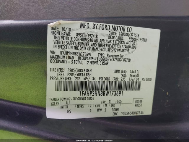 2011 FORD FOCUS 1FAHP3HN8BW173691 Photo 8