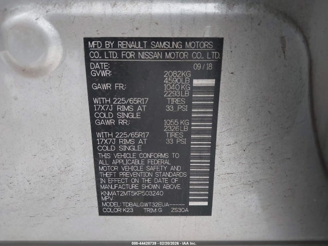 2019 Nissan Rogue Sv მანქანა იყიდება აუქციონზე, vin: KNMAT2MT5KP503240, აუქციონის ნომერი: 44428739