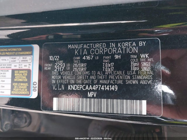 Продажа на аукционе авто 2023 Kia Seltos Lx, vin: KNDEPCAA4P7414149, номер лота: 44428748