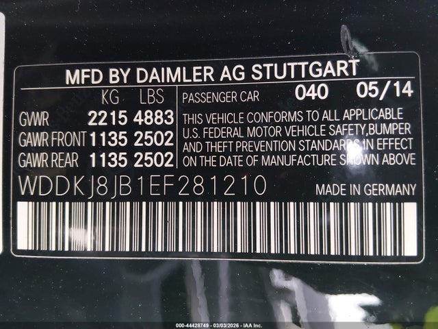 44428749 :رقم المزاد ، WDDKJ8JB1EF281210 vin ، 2014 Mercedes-benz E 350 4matic مزاد بيع