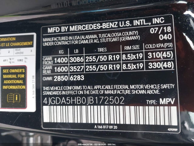 4JGDA5HB0JB172502 Mercedes-Benz Gle 350 4matic