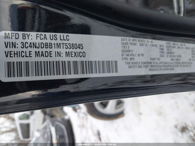 2021 Jeep Compass Latitude 4x4 მანქანა იყიდება აუქციონზე, vin: 3C4NJDBB1MT538045, აუქციონის ნომერი: 44428771