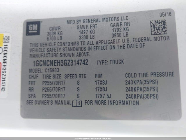 Aukcja sprzedaży 2016 Chevrolet Silverado 1500 Wt, vin: 1GCNCNEH3GZ314742, numer aukcji: 44428855