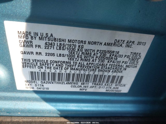 2013 MITSUBISHI OUTLANDER SPORT 4A4AR4AU6DE019771 Photo 8