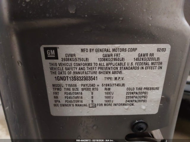 2003 CHEVROLET TRAILBLAZER 1GNDT13S832303541 Photo 8