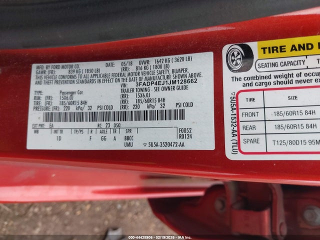 Продаж на аукціоні авто 2018 Ford Fiesta Se, vin: 3FADP4EJ1JM128662, номер лоту: 44428906