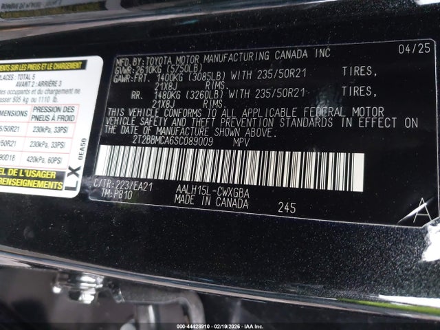 Продаж на аукціоні авто 2025 Lexus Rx 350h Premium, vin: 2T2BBMCA6SC089009, номер лоту: 44428910