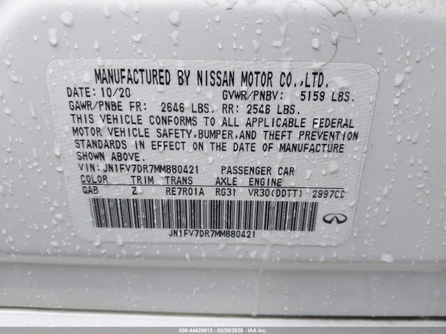 Aukcja sprzedaży 2021 Infiniti Q50 Red Sport 400 Awd, vin: JN1FV7DR7MM880421, numer aukcji: 44428913