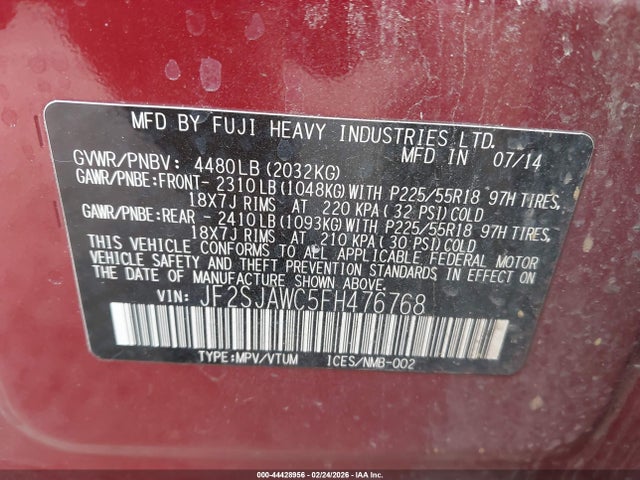44428956 :رقم المزاد ، JF2SJAWC5FH476768 vin ، 2015 Subaru Forester 2.5i Touring مزاد بيع