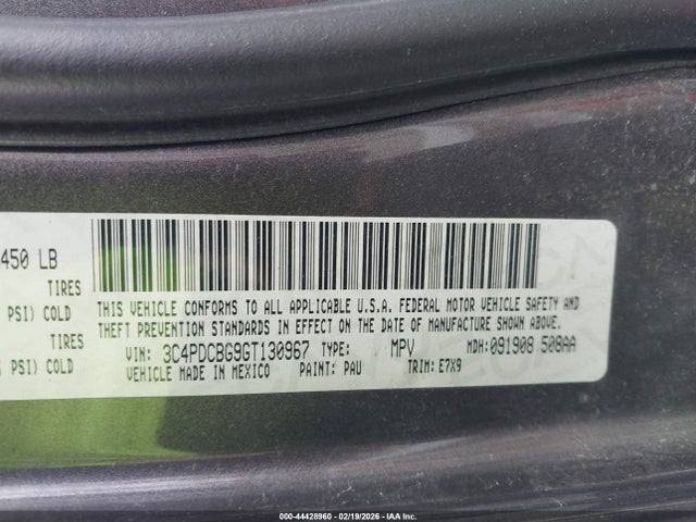 2016 Dodge Journey Sxt მანქანა იყიდება აუქციონზე, vin: 3C4PDCBG9GT130967, აუქციონის ნომერი: 44428960