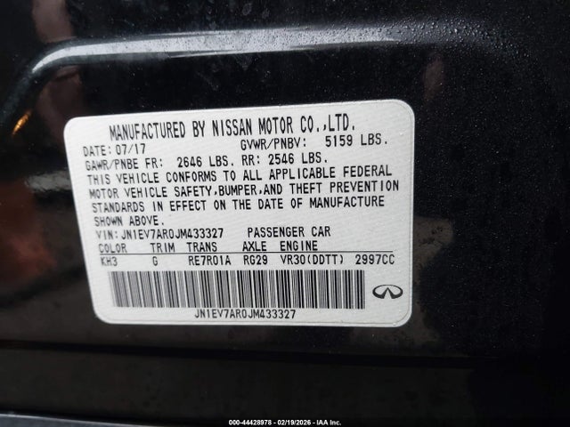 44428978 :رقم المزاد ، JN1EV7AR0JM433327 vin ، 2018 Infiniti Q50 3.0t Luxe مزاد بيع