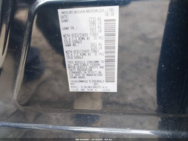 Aukcja sprzedaży 2016 Infiniti Qx60, vin: 5N1AL0MMXGC530862, numer aukcji: 44428987