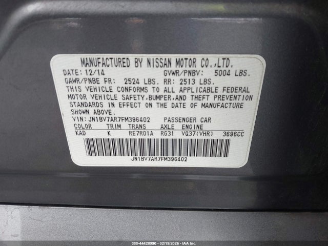 Продажа на аукционе авто 2015 Infiniti Q50, vin: JN1BV7AR7FM396402, номер лота: 44428990