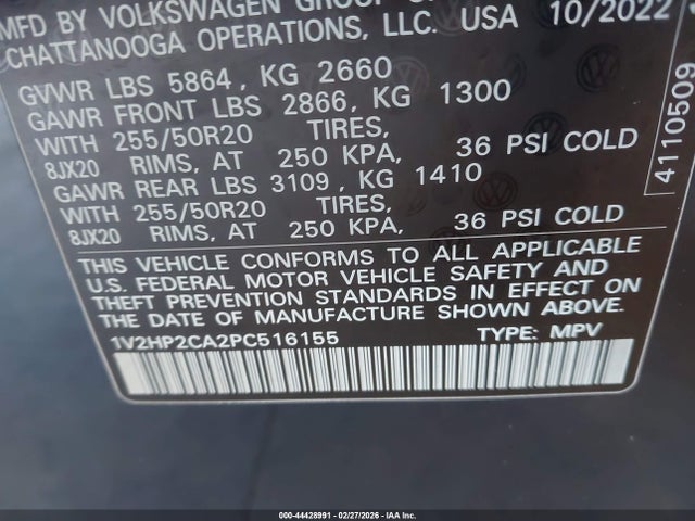 Aukcja sprzedaży 2023 Volkswagen Atlas 2.0t Se W/technology, vin: 1V2HP2CA2PC516155, numer aukcji: 44428991