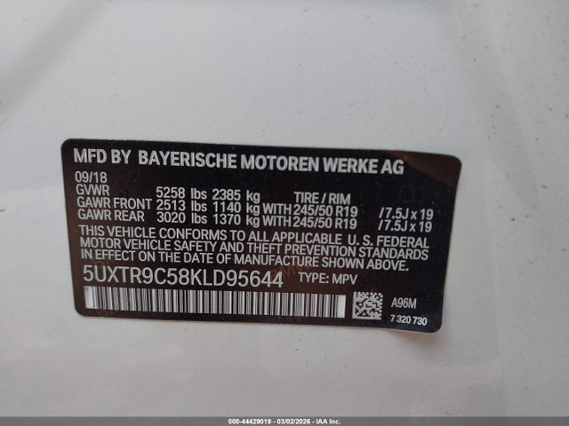 Продаж на аукціоні авто 2019 Bmw X3 Xdrive30i, vin: 5UXTR9C58KLD95644, номер лоту: 44429019