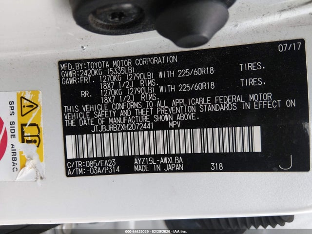 44429029 :رقم المزاد ، JTJBJRBZXH2072441 vin ، 2017 Lexus Nx 300h مزاد بيع